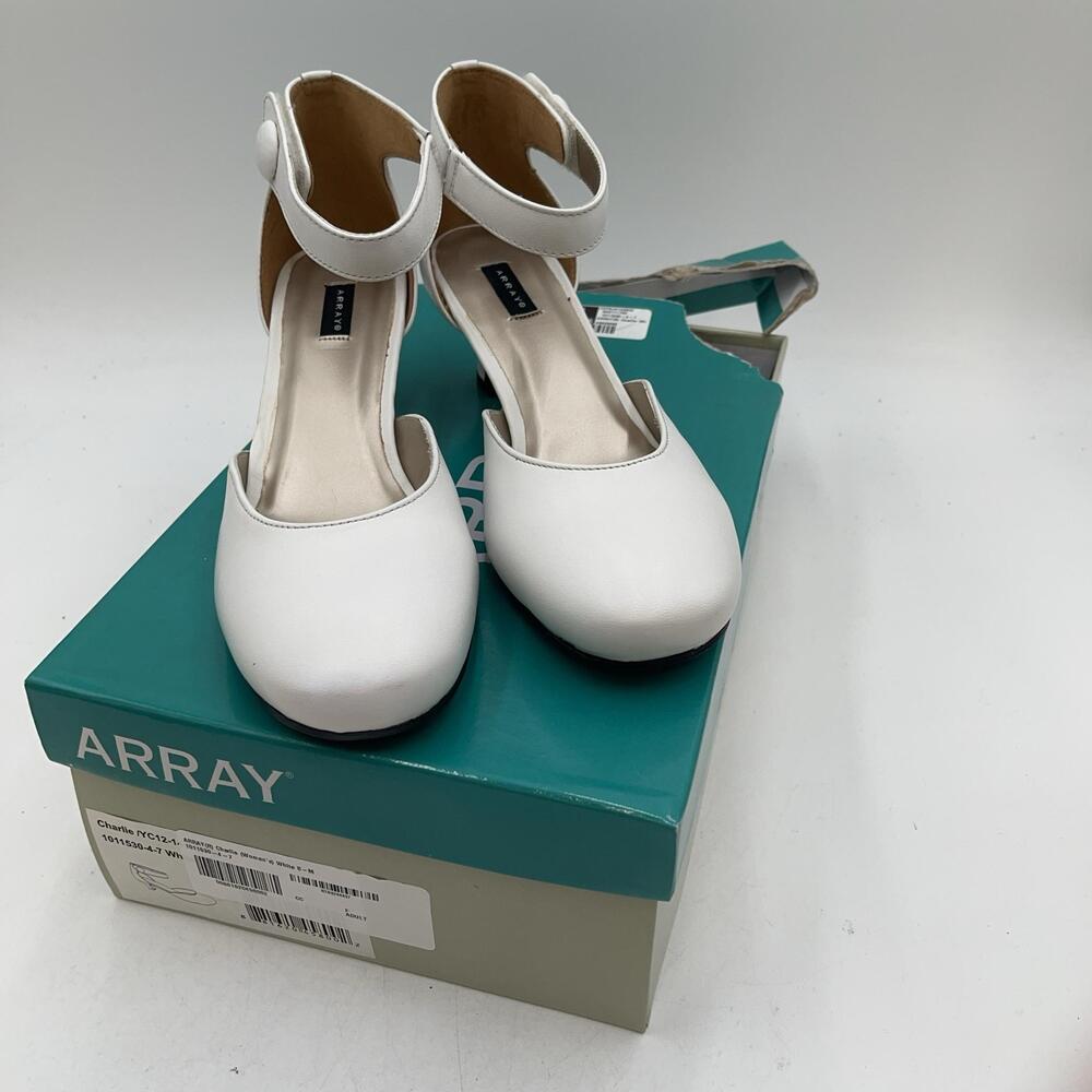 Array Charlie Shoes Womens White Round Toe Ankle Strap Wedding Pumps Size 8M